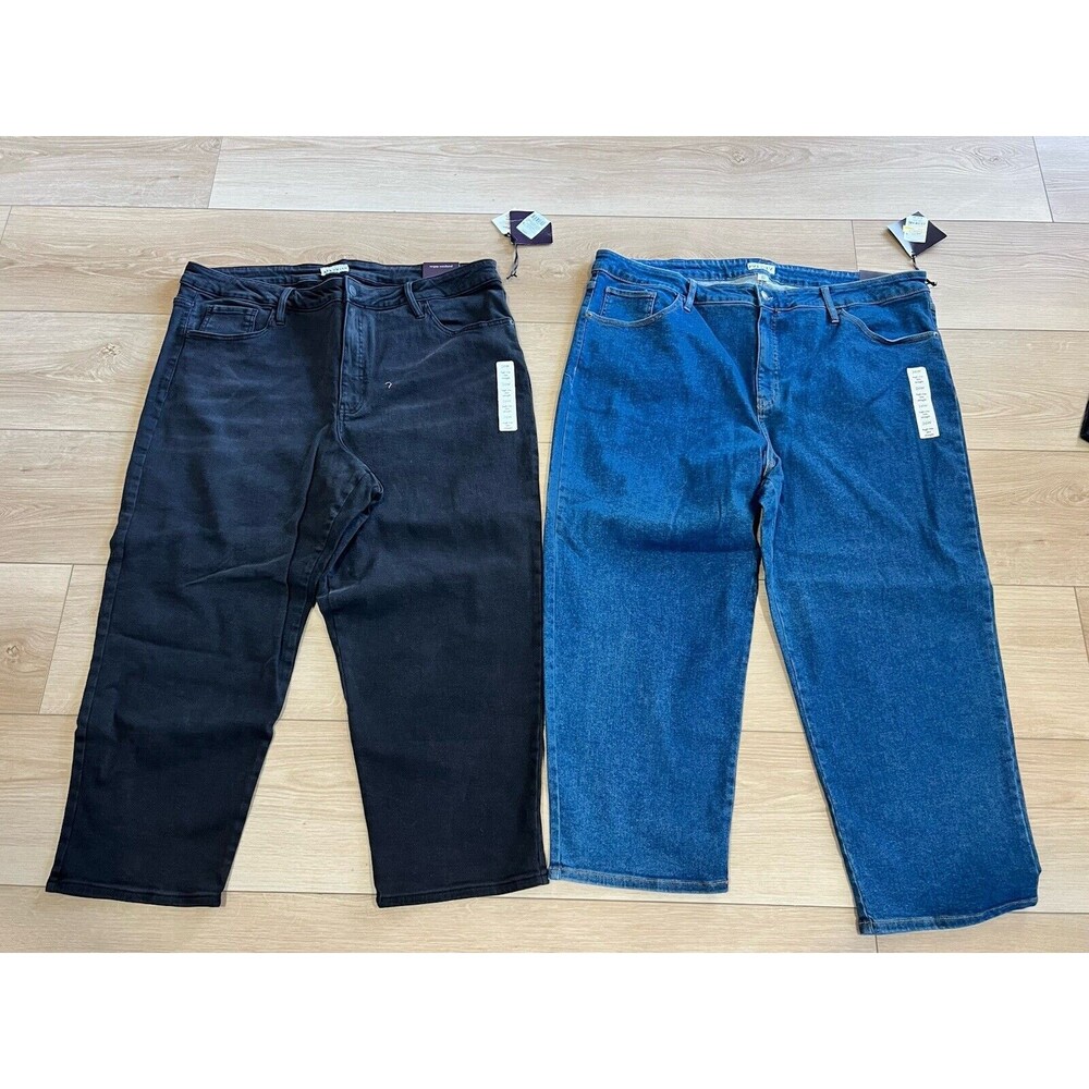 2 Pairs Of Ava & Viv Womens Plus Size 26W High Rise Slim Straight Black/Blue